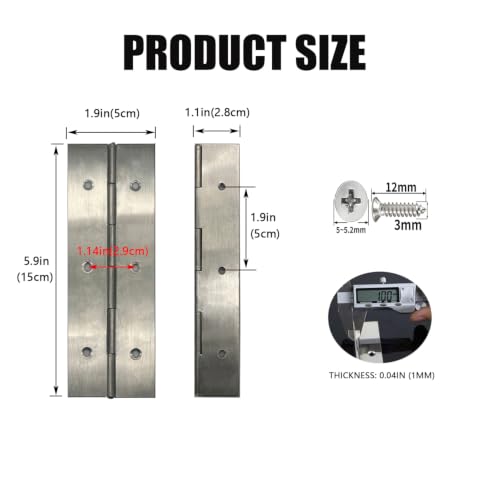 6-Inch 6-Pack Silver Heavy Duty Stainless Steel Piano Hinge, Long Hinge, - size: 6inch(Silver)6Pcs