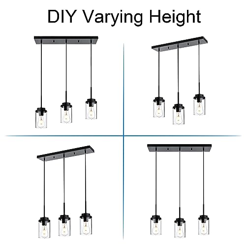 MELUCEE 3 Lights Linear Chandelier Black Finish, 20.5 Inches Length - color: Black, size: 3 Lights-1 Pack Linear