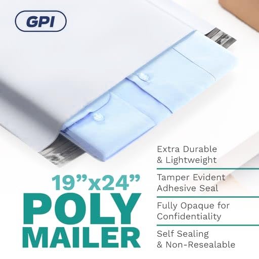 24" x 24" Extra-Large Poly Mailers, 500 Pack, 2.5 Mil, Self Sealing, GPI - size: 24" x 24"