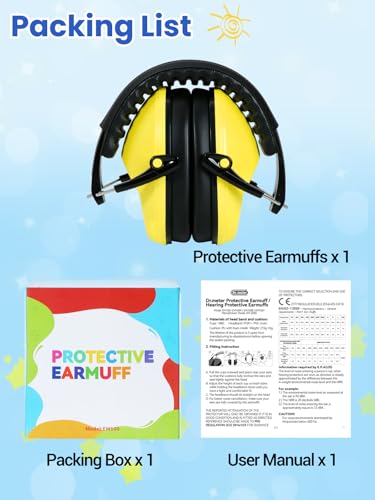 Dr.meter Noise Cancelling Headphones for Kids, Toddler Ear Protection Muffs - color: Yellow