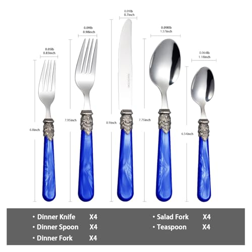 20 Pieces 18/10 Stainless Steel Elegant Silverware Set for 4,Vintage Flatware Set,Dishwasher Safe (20, Deep Blue) - color: Deep Blue