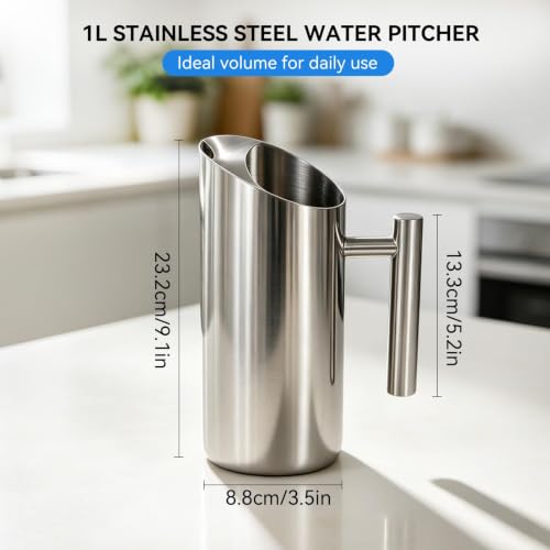 Stainless Steel Water Pitcher, 1l Restaurant Water Pitcher for Cold Water
