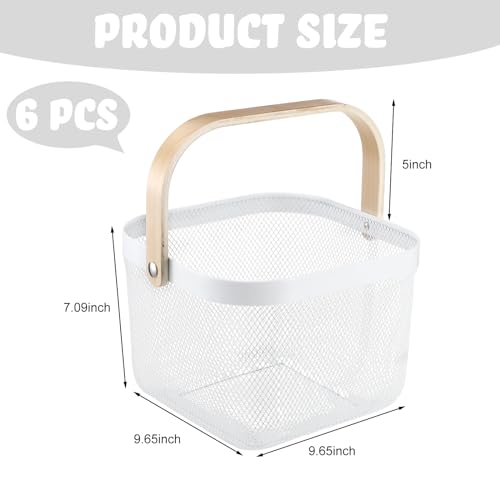 Roshtia 6 Pcs Metal Mesh Basket with Handle, Fall Farmhouse Garden Basket - color: White, size: 9.65 x 9.65 x 7.09 Inch