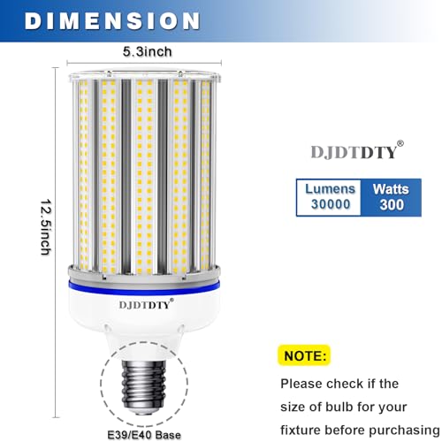 Amazon High Brightness ,300W LED Corn Light Bulb, E39 Base LED Corn Lamp, 25000 Lumen 5000K Daylight 100V~277V Corn Cob Light Bulb for Indoor Outdoo (1Pack, 300Watts) - size: 300Watts