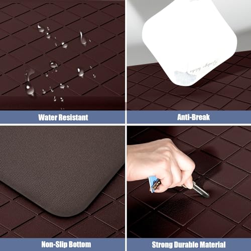 Cushioned Kitchen Mat 2 PCS, Anti Fatigue Kitchen Rugs, Heavy Duty Kitchen Rugs and Mats Non-Skid, Ergonomic Comfort Foam Kitchen Floor Mat for Home, Office, Sink, Laundry - Brown - color: Brown