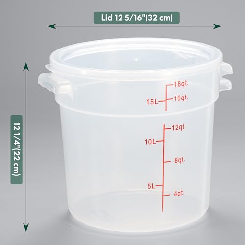 CURTA 18 Quart Translucent Round Food Storage Container with Lid, Pack of 4 – NSF Listed, BPA-Free, Commercial-Grade Polypropylene, Freezer & Dishwasher Safe, Non-Stick, Easy-Read Graduations - color: 18 qt.