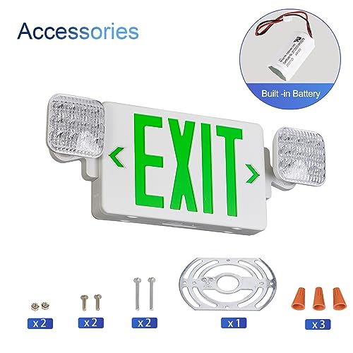 Green LED Exit Sign Emergency Light Combo, UL Listed Battery Backup - color: Green, size: 2 Pack