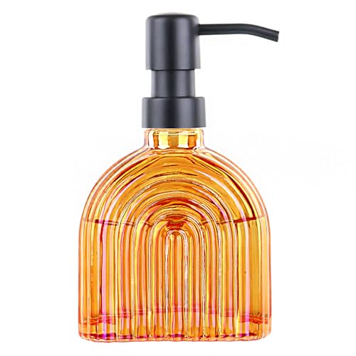 Glass Kitchen Soap Dispenser Bathroom, 9 Oz, Refillable Liquid Modern Soap Dispenser for Hand Soap, Lotion Dispensers Bottle - Home, Commercial Countertop Decor. (Orange) - color: Orange