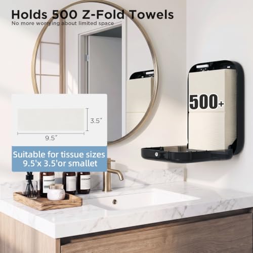Paper Towel Dispenser Wall Mount, Holds 500 Multifold or 400 C-Fold Towels - color: Black