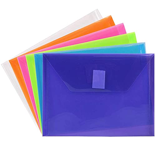 JAM PAPER Plastic Envelopes with Hook & Loop Closure - Index - 5 1/2 x 7 1/2 - Assorted Colors - 6/Pack - color: Assorted, size: Index - Pack of 6