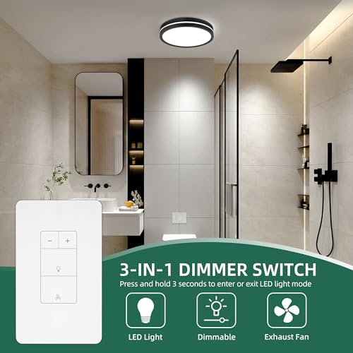 Akicon Dimmer Switch for Exhaust Fan with Light, Single Pole Fan Light Switch, Neutral Wire Needed, White