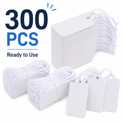 Shappy 300 Pcs White Price Tag with Elastic String 0.8''x1.58'' Jewelry Tag