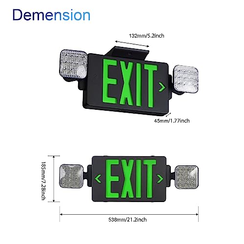 TANLUX Black Housing Exit Sign with Emergency Lights, LED Emergency Exit Light with Battery Backup, UL Listed, AC 120/277V, Commercial Emergency Lights Combo for Business - 1 Pack - color: Black Housing+Green Letter, size: 1 Pack