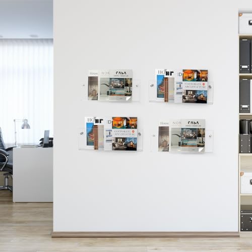 2 Pack Clear Acrylic Magazine Holder, Wall Mount Hanging Bookshelf Literature Storage Rack, Brochure File Display Shelf for Waiting Room, Living Room, Office, Home - size: Clear & 17 Inch