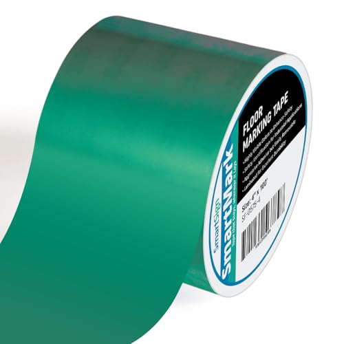 SmartSign Green Floor Marking Tape, 4" Wide x 100' Long Roll, Durable Polyester, Laminated Protection - Non-Abrasive, Adhesive Safety Tape for Warehouses, High Traffic/Forklift Areas, Removable - color: Green, size: 4"