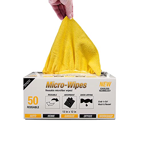 Eurow 200GSM Microfiber Cleaning and Drying Cloths with Dispenser Box, Reusable, Streak-Free, Scratch-Free, Ultra Absorbent, Edgeless for All Surface Types, 12x12in, 50-Pack, Yellow - color: Yellow