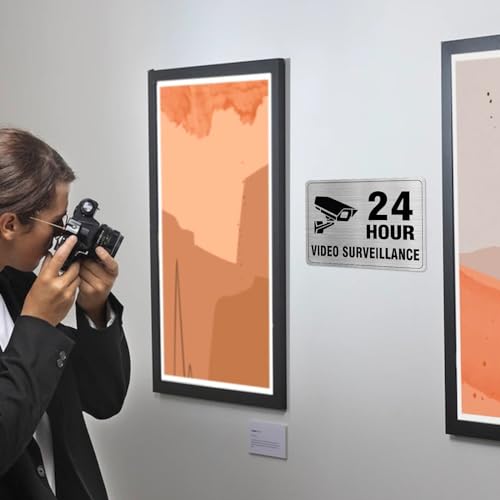 EVQ 24 Hour Video Surveillance Sign Aluminum Silver 8 x 6 Inch 2 Pack - color: 24 HOUR VIDEO SURVEILLANCE - 8"×6"