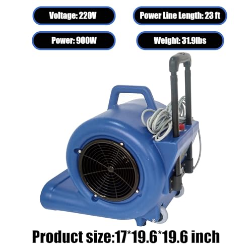 220V 900W Air Mover 3 Speed Adjustable Floor Dryer Blue Floor Blower Fan Wet Carpet Dryer for Janitorial Home Commercial Use