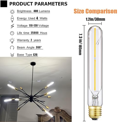 T10 LED Bulb 4W Equal E26 LED Light Bulb 40 Watt Dimmable Daylight 4000K - color: 4w=40w 4000k Daylight
