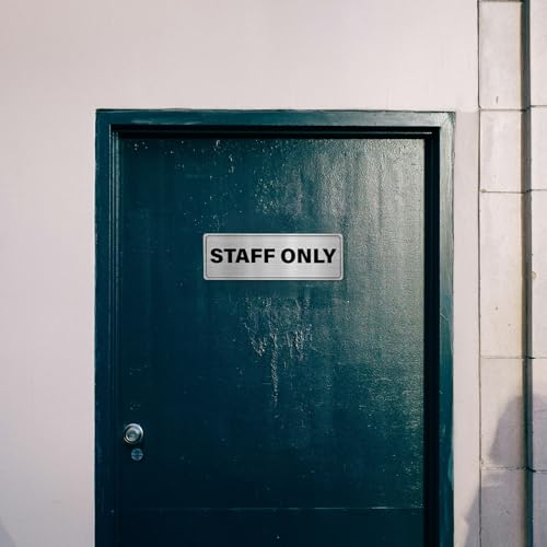 EVQ Staff Only Sign Aluminum Metal Silver 9 x 3 Inch 4 Pack - color: Authorized Personnel Only Sign