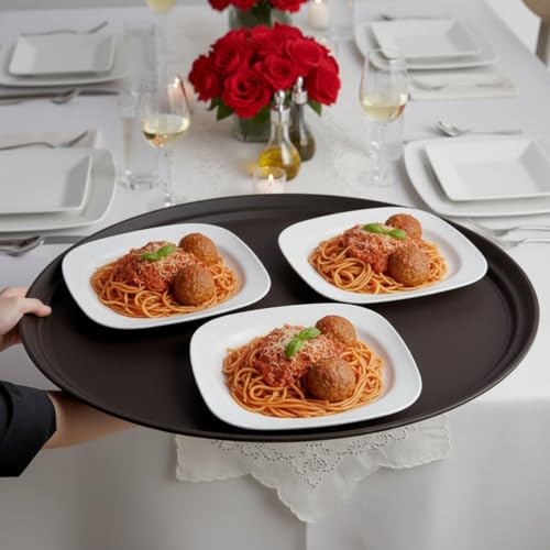 TrueCraftware- 22" x 27" Oval Serving Tray Fiberglass Brown Set of 2- Oval Tray Non Slip Surface Plastic Food Meals Server Tray with Raised Edges for Home Kitchen Restaurant Cafeteria Bar Hotel - color: Brown, size: 22" x 27" Oval