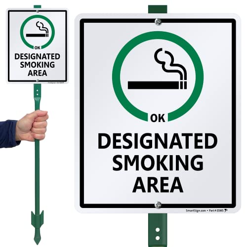 SmartSign 12 x 10 inch “Designated Smoking Area” Yard Sign with 3 foot Stake, 40 mil Laminated Rustproof Aluminum, Green, Black and White, Set of 1 - color: 36" Tall Sign Kit