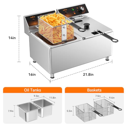 25.4Qt Commercial Deep Fryer with Baskets 3500w Electric Countertop Fryer - size: 24L