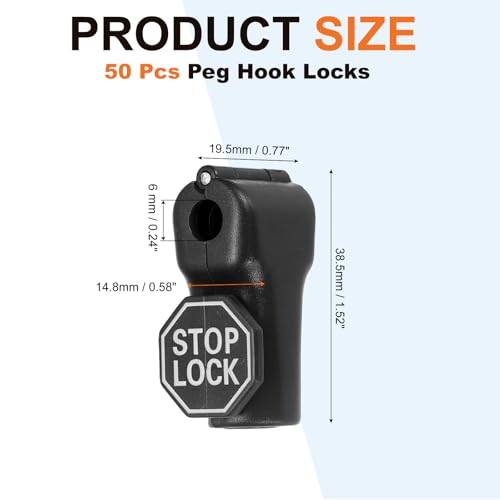 50Pcs Peg Hook Locks (6mm) PC Magnet Anti-Theft Pegboard Display Hook Locks Security Red Stop Tools, Fits Retail Shop/Shopping Center/Garage Tools, Black - color: Black, size: 6mm