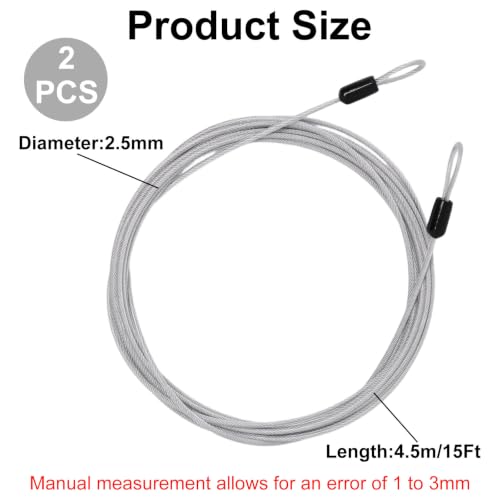 Cable Lock Double Loops 15Ft Long Silver Security Cables, Bike Locks Cables 2.5mm Braided Steel Coated Safety Cable Wire Rope for Luggage, Outdoor, Clothesline (2 Pack) - color: Silver, size: 15Ft (2 Pack)