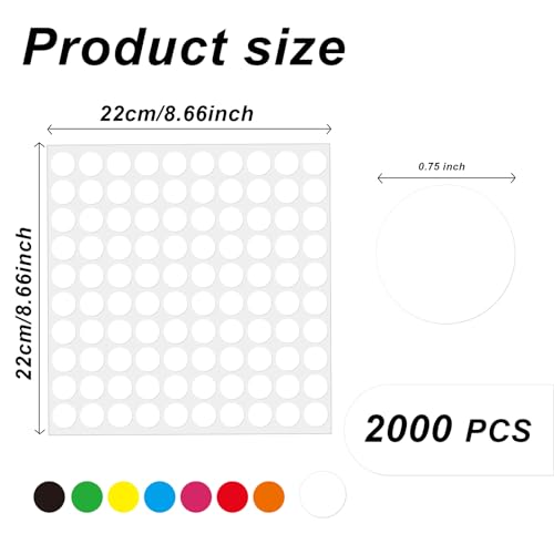 2000 Pcs 3/4" Garage Sale Price Stickers Sheets, White Yard Sale Price Stickers, Round Color Coding Labels, Circle Dot Sticker for Home Decorative, Office, Classroom, Papers Etc - color: White, size: 0.75inch