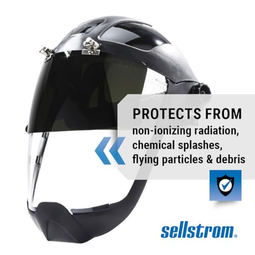 Sellstrom DP4 Face Shield - Lightweight Mask with High Impact Crown & Ratchet Headgear for Work, Grinding, Plasma/Flame Cutting - ANSI Z87.1 - Clear Anti Fog Polycarbonate Window - UV/IR Flip Up Visor - style: Shade 8 Infrared Visor W/ Chinguard