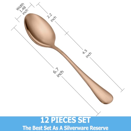 12 Pcs Rose Gold Teaspoons Set, Stainless Steel Spoon Silverware, 6.7 Inch - color: Rose Gold