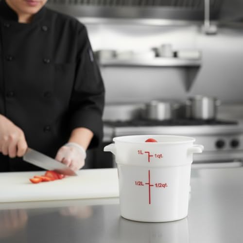 TrueCraftware- 1 Quart White Round Food Storage Container Polypropylene- Commercial Reusable Food Container Canister with Measurement Markings for Meal Prep Pantry Kitchen - size: 1 Quart