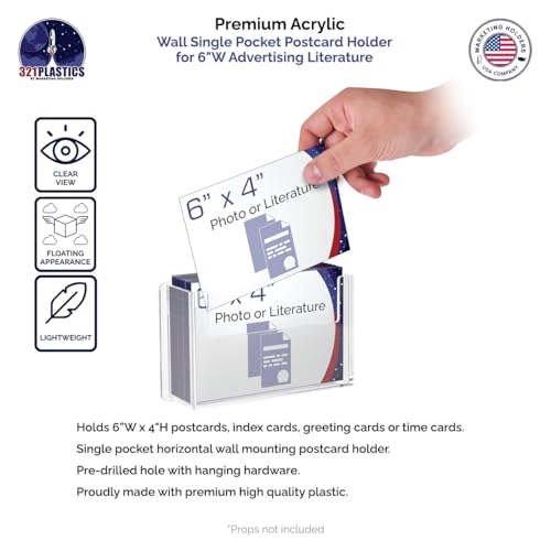 Marketing Holders Postcard Holder Bin Single Clear Plastic 6" x 4" Pocket Index Cards Prayer or Sticker Wall Mount Greeting Display Rack for Retail Store Owners and Beach Boutiques - size: Single Pocket Clear