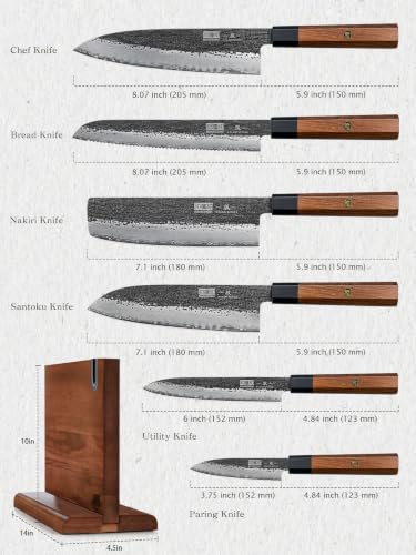 HOSHANHO 7 Pcs Knife Set, Ultra Sharp Knife Sets with Magnetic Knife Block - size: 7 Pieces Knife Set