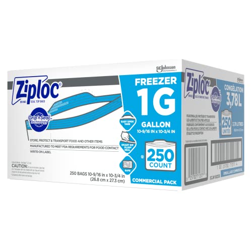 Ziploc Gallon Food Storage Freezer Bags, Grip 'n Seal Technology for Easier Grip, Open, and Close, 250 Count (Pack of 8, 2000 Count Total) - size: 250 Count (pack of 8)