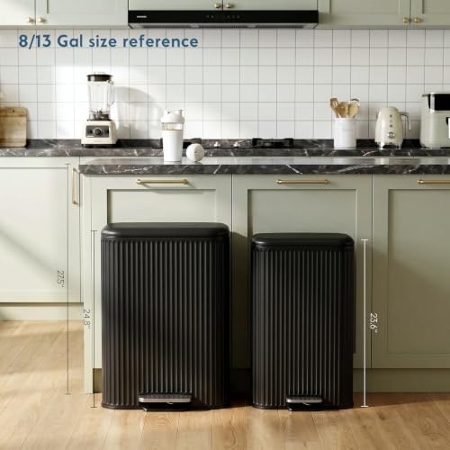 Arlopu Kitchen Trash can, Stainless Steel Garbage Can, 13 Gal Garbage Bin - color: Black