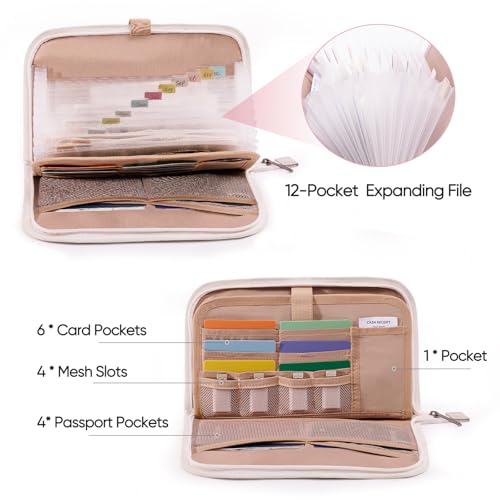 Receipt Organizer for Business 10x6 Accordion File Organizer w/ 12 Pockets - color: Ivory, size: Medium