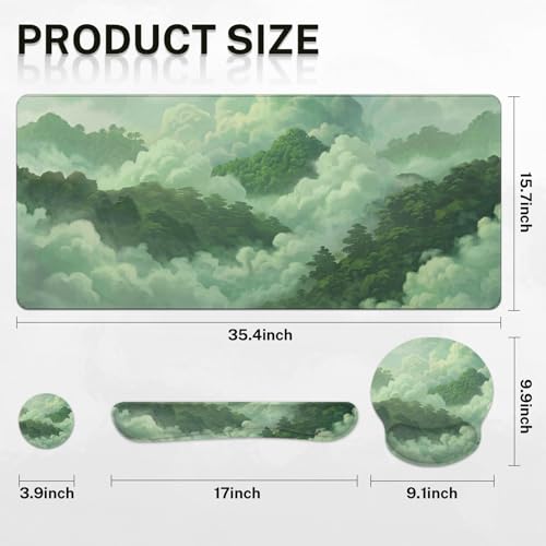 Britimes Keyboard Mouse Pad Set, 4 in 1 Desk Mat Set, Forest Mountain - color: Cat at the Window
