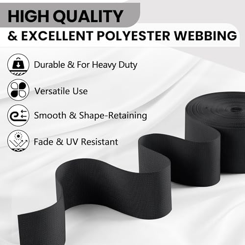 Polyester Webbing Strap 17+Colors – 1"&1.5"&2" – 10 Yards Heavy Duty Webbing Roll, Flat Webbing Strap for Indoor&Outdoor Gear, DIY Crafting, Repairing - color: Dark gray, size: 1.5"-10yards
