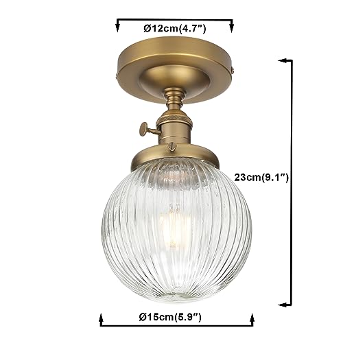 Yosoan 1-Light Indoor On Off Switch Hallway Ceiling Light, Modern Single Vintage Industrial Semi Flush Mounted with Retro Striped Round Shade for Kitchen Entry Bathroom Bedroom(Matte Antique) - color: Matte Antique