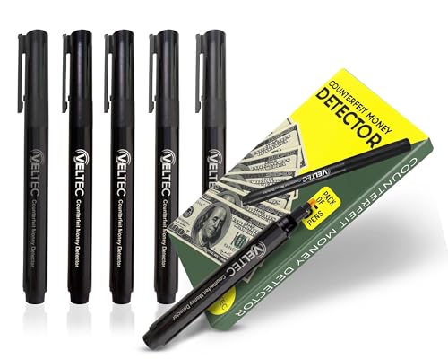 5-Pack Counterfeit Money Detector Pen - Easy to Use and Reliable Universal Currency Fake Bill Checker for Personal & Commercial Use - Ensures Authenticity & Prevents Fraud