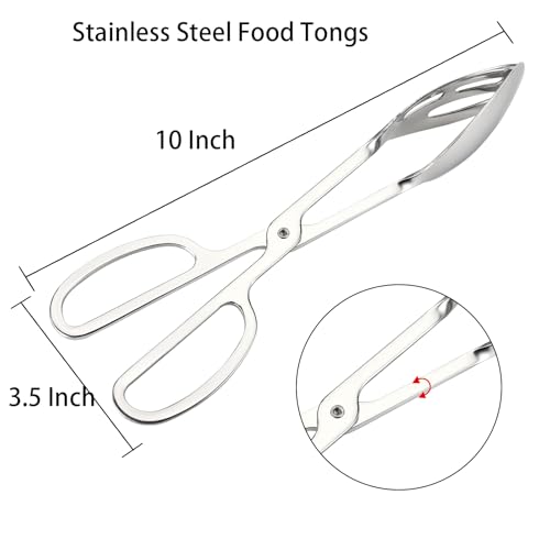 Jucoan 2 Pack Buffet Tongs Salad Tong, 10 Inch Stainless Steel Food Serving Bread Tongs with Scissor Handles for Kitchen, Party - color: Silver