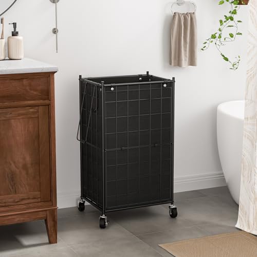 WOWLIVE Rolling Laundry Basket, Metal Wire Frame Laundry Hamper with Wheels - color: Black, size: 100l