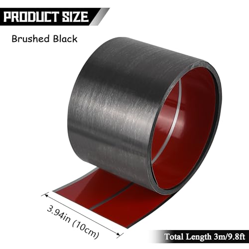 Stainless Steel Kick Plate, Self Adhesive Metal Door Kick Plate 9.8FT x 3.9IN Peel and Stick Baseboard Molding Trim Anti-Scratch Toe Kick Cover for Interior Exterior Doors Kitchen Cabinets Cupboard - color: Brushed Black