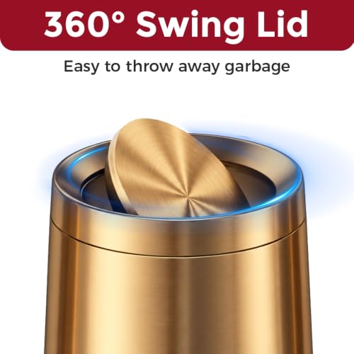10L/2.6Gal Bathroom Trash Can with Lid,Rose Gold - color: rose gold