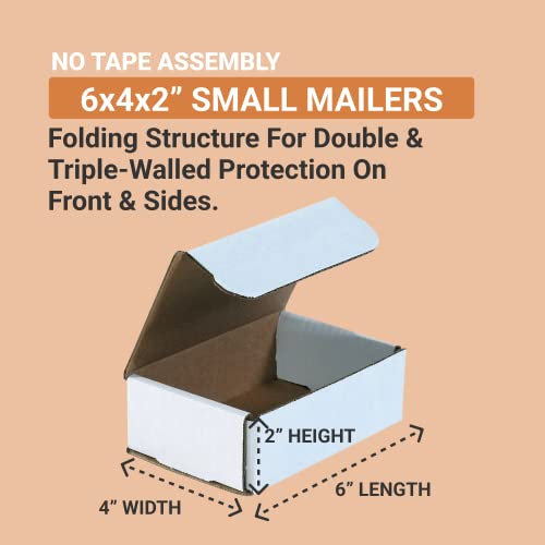 BOX USA Shipping Boxes Small 6"L x 4"W x 2"H 50-Pack - Corrugated Cardboard Box for Moving, Mailing, Packing, Packaging and Storage - color: White, size: 6x4x2 (50pk)