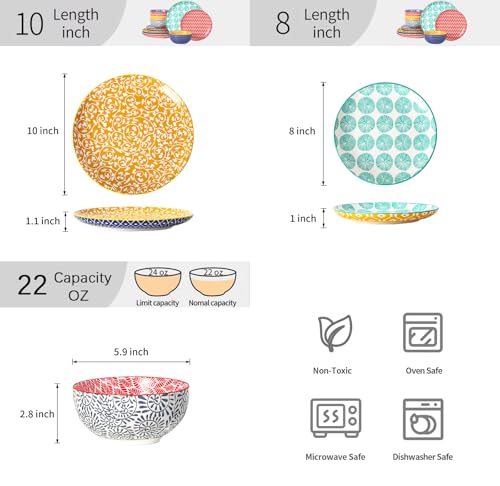 Selamica Ceramic Plates and Bowls Sets,12 Pieces Dinnerware Sets for 4,Scratch Resistant Dish Set,Dishwasher & Microwave Safe, Assorted Colors - color: Assorted Colors, size: Service for 4 (12 Pcs)