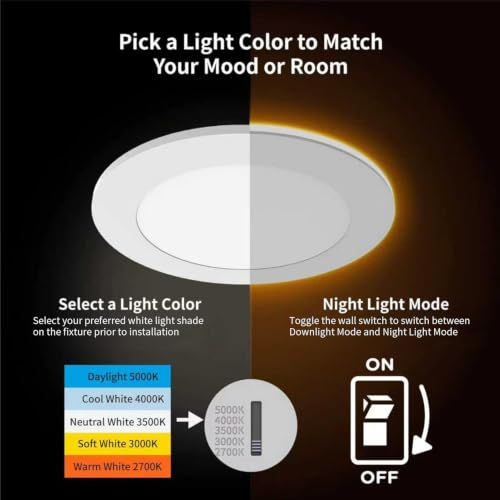 Meconard 4 Pack 4 Inch 5CCT LED Recessed Lighting with Night Light, White - color: White, size: 4 Inch