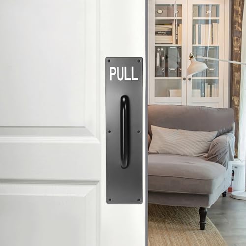 Sumnacon 1 Set 16" Stainess Steel Door Handle Pull Push Plate Handle,Black - color: Black, size: 15.7x3.9 Inches